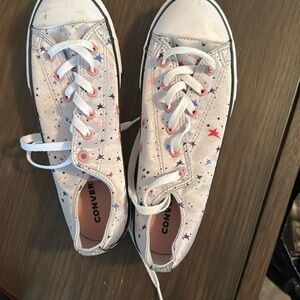 Silver fabric converse never worn with blue red purple stars